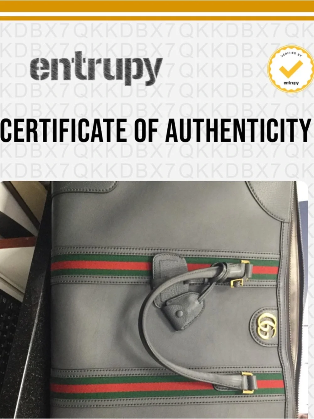 Gucci Gray Leather Duffel with Green and Red Web Stripes
